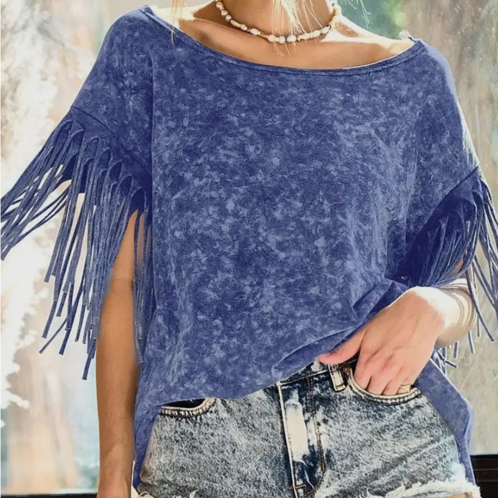 Blue Fringe Women's Top